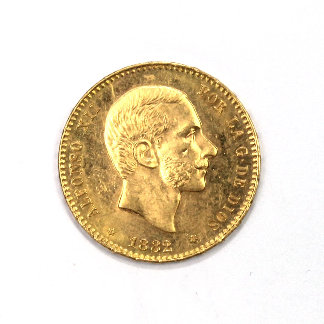 Appraisal: Spain Alfonso XII gold -Pesetas MSM KM Extremely fine small