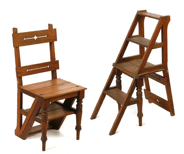 Appraisal: An oak metamorphic library chair height in width in depth