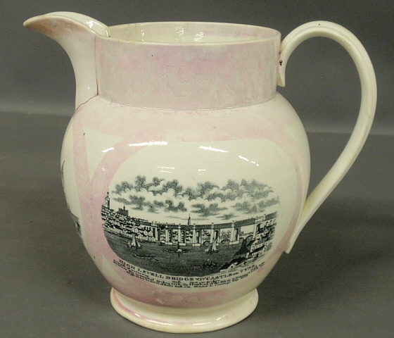 Appraisal: - Large Sunderland pitcher early th c with transfer decorated