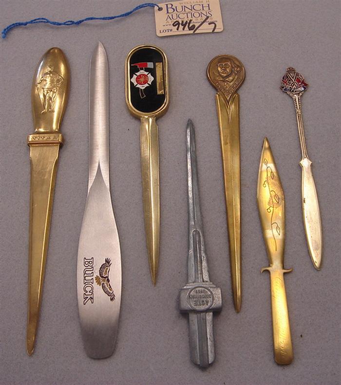 Appraisal: Lot of vintage metal letter openers Including silverplate Canada souvenir