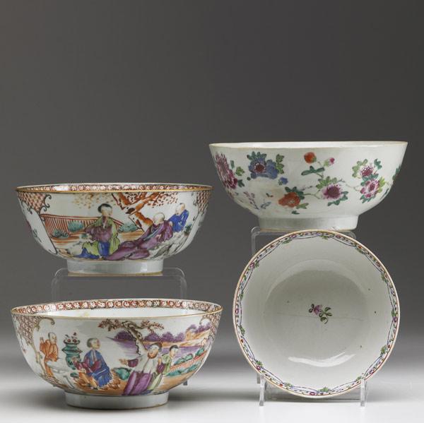 Appraisal: CHINESE EXPORT Four deep bowls with Mandarin or floral decoration