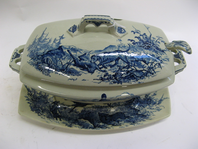 Appraisal: A THREE PIECE ENGLISH PORCELAIN SOUP SET blue on off-white