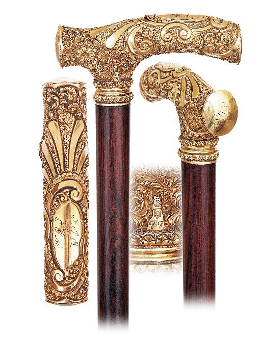 Appraisal: Gold New World Presentation Cane Dated -Gold rolled Opera shaped