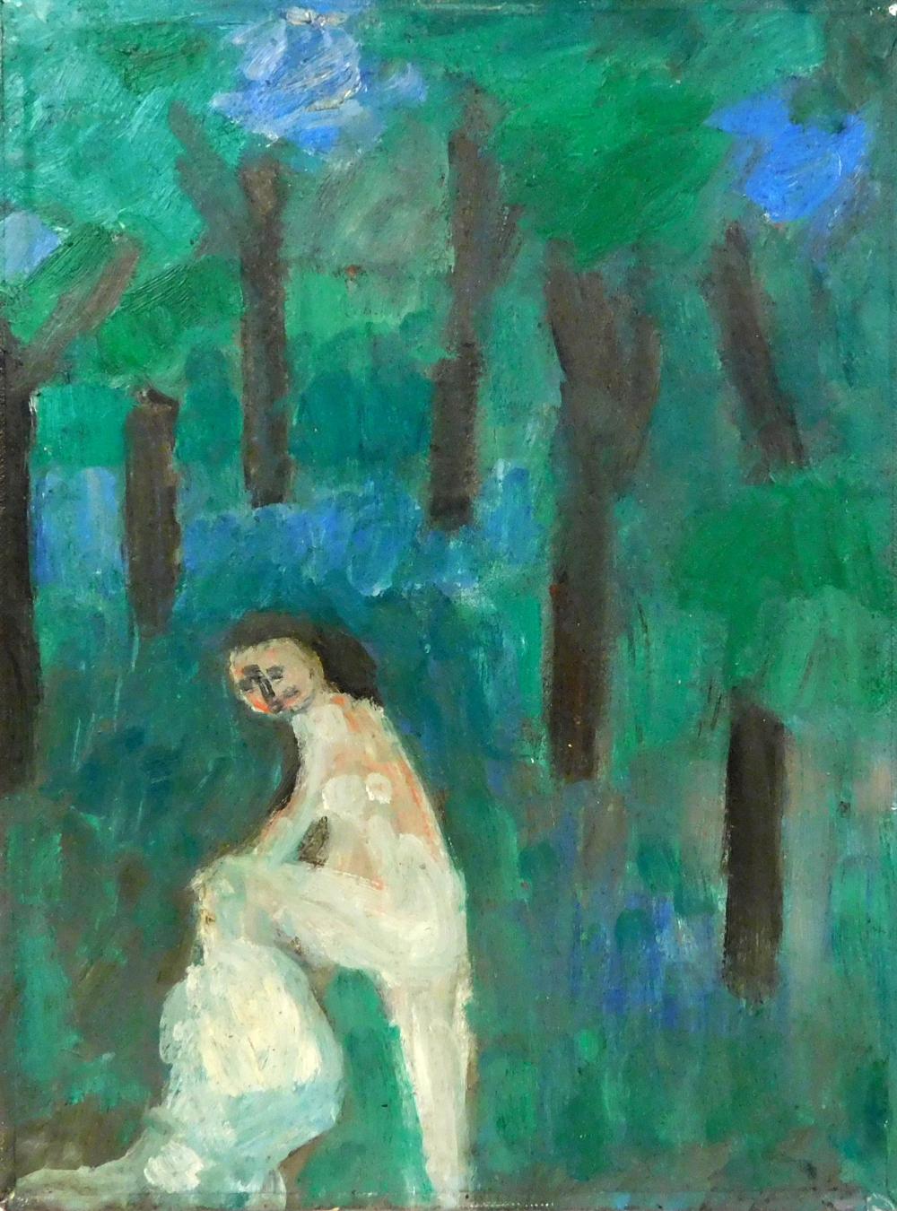 Appraisal: Nude in Forest c oil on paper on canvas board