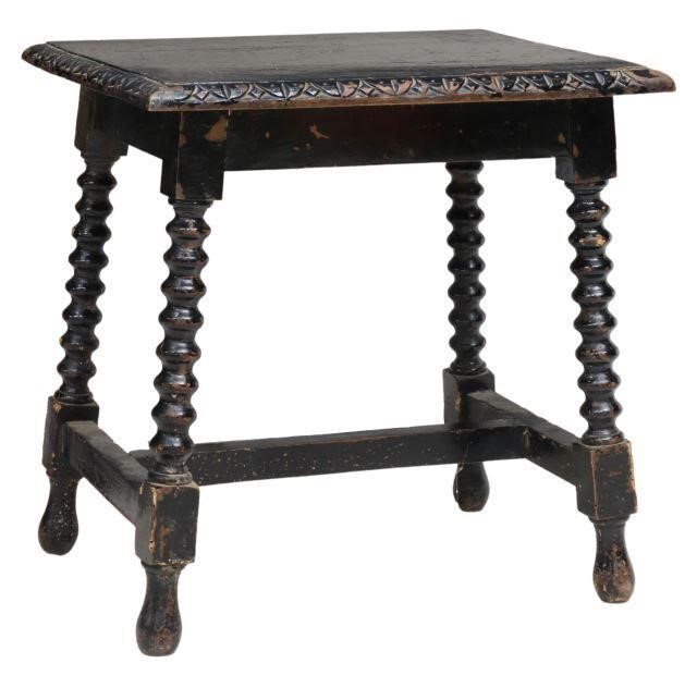 Appraisal: Spanish Baroque style ebonized side table th c rectangular top