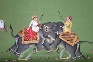 Appraisal: Indian School th century- Elephants with riders engaged in a