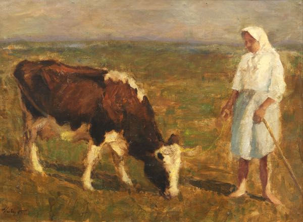 Appraisal: ATTRIBUTED TO GEZA VASTAGH HUNGARIAN - x Woman with cow