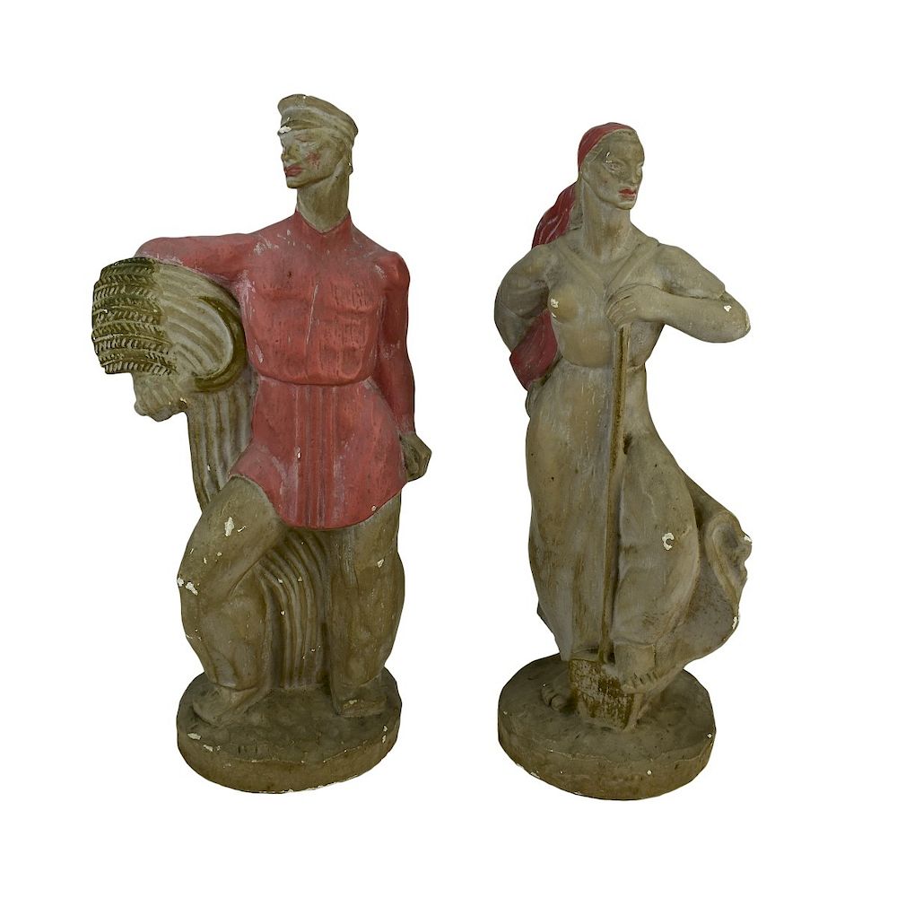 Appraisal: Two Russian Painted Ceramic Figures Two Russian Revolution Painted Ceramic