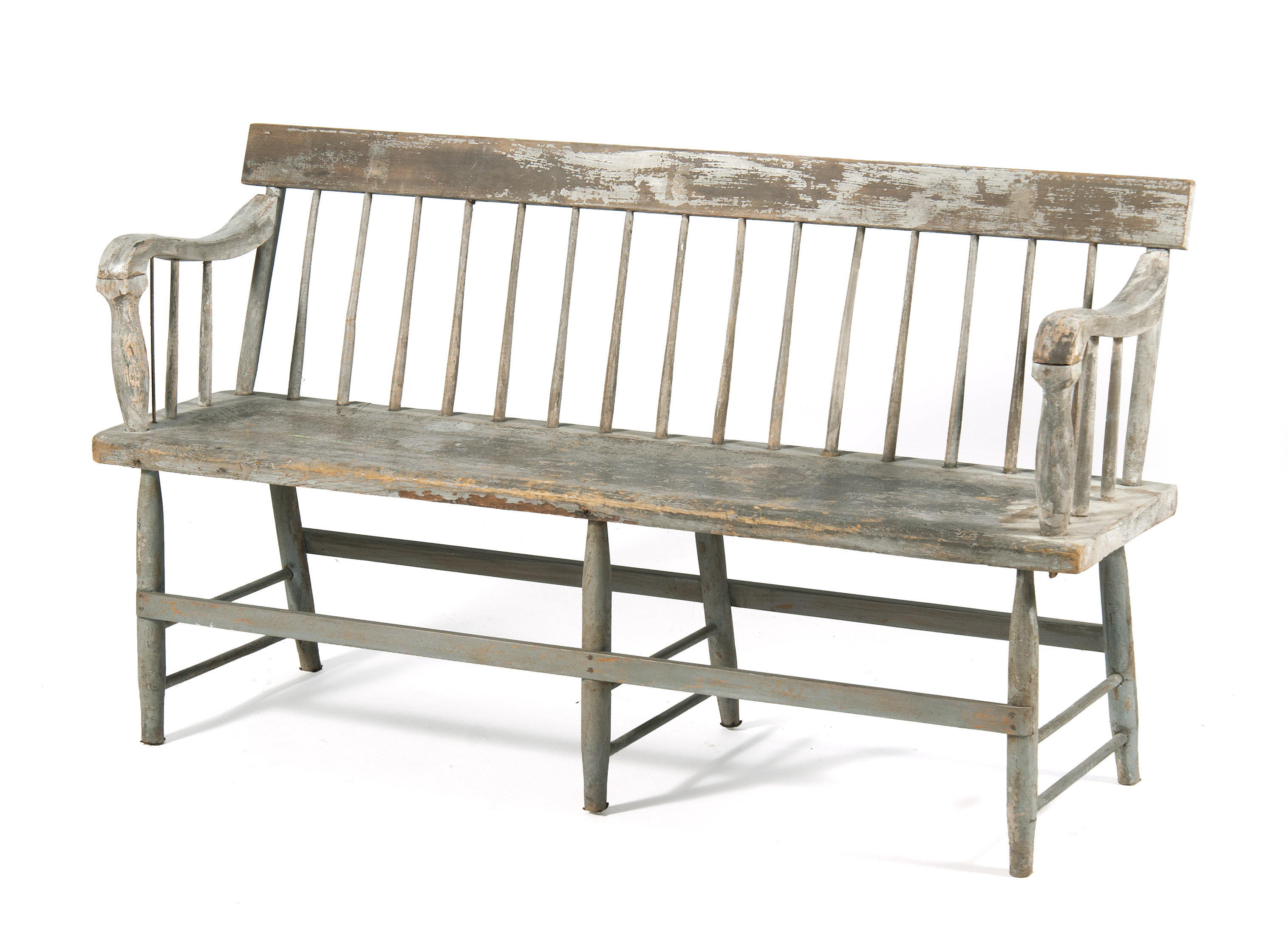 Appraisal: DEACON'S BENCH th CenturyIn pine under worn gray paint Height