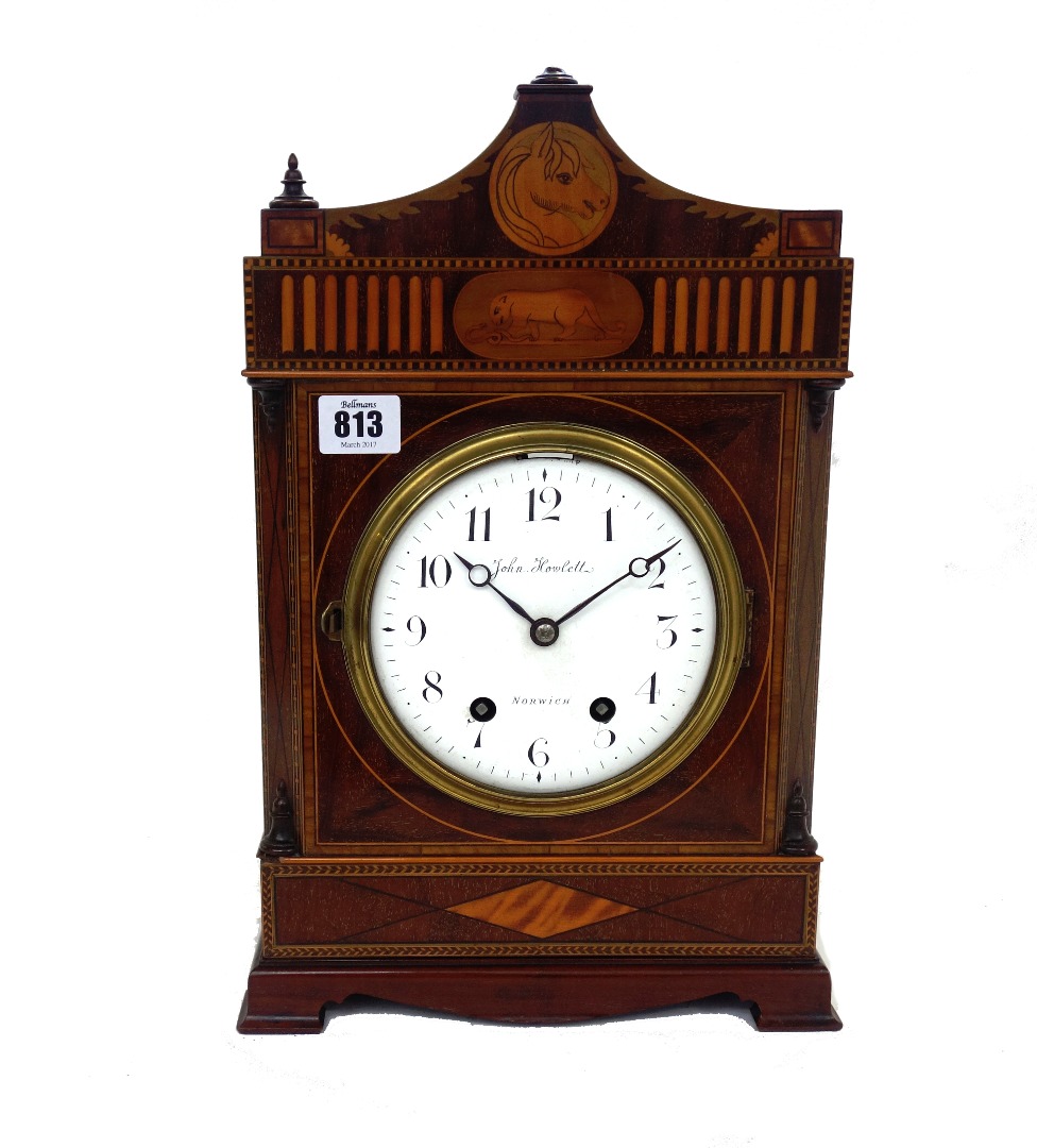 Appraisal: An Edwardian inlaid mahogany bracket clock supplied by John Howlett