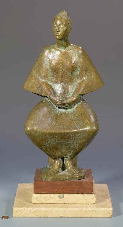 Appraisal: Mid-Century Bronze sculpture Seated Woman Signed Mid-Century Modern bronze sculpture