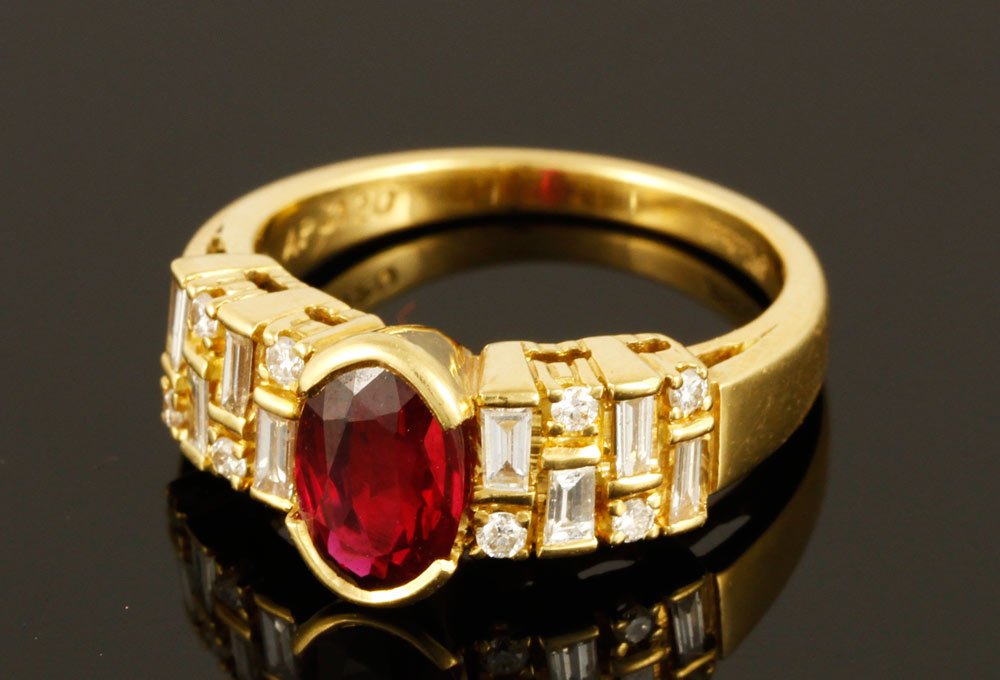 Appraisal: - K Yellow Gold Ruby and Diamond Ring K yellow