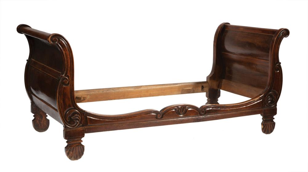 Appraisal: Italian Rococo-Style Carved Fruitwood Daybed out scrolled headboard and foot