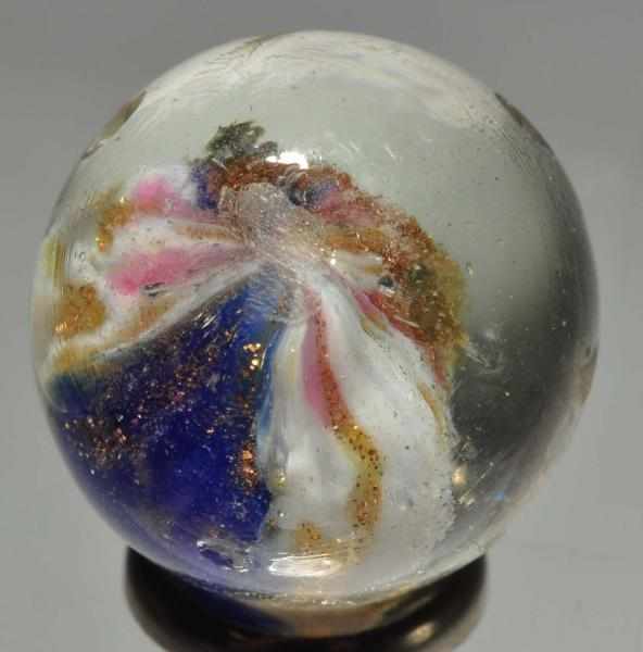 Appraisal: End of Cane Single Pontil Lutz Marble Description Hard-to-find single