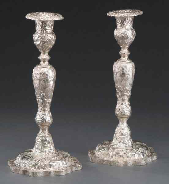 Appraisal: Pr Loring Andrews sterling repousse candlesticks heavily chased and embossed