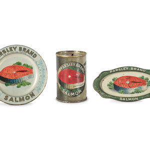 Appraisal: Three Parsley Brand Salmon Advertising Pieces Early th Century comprising