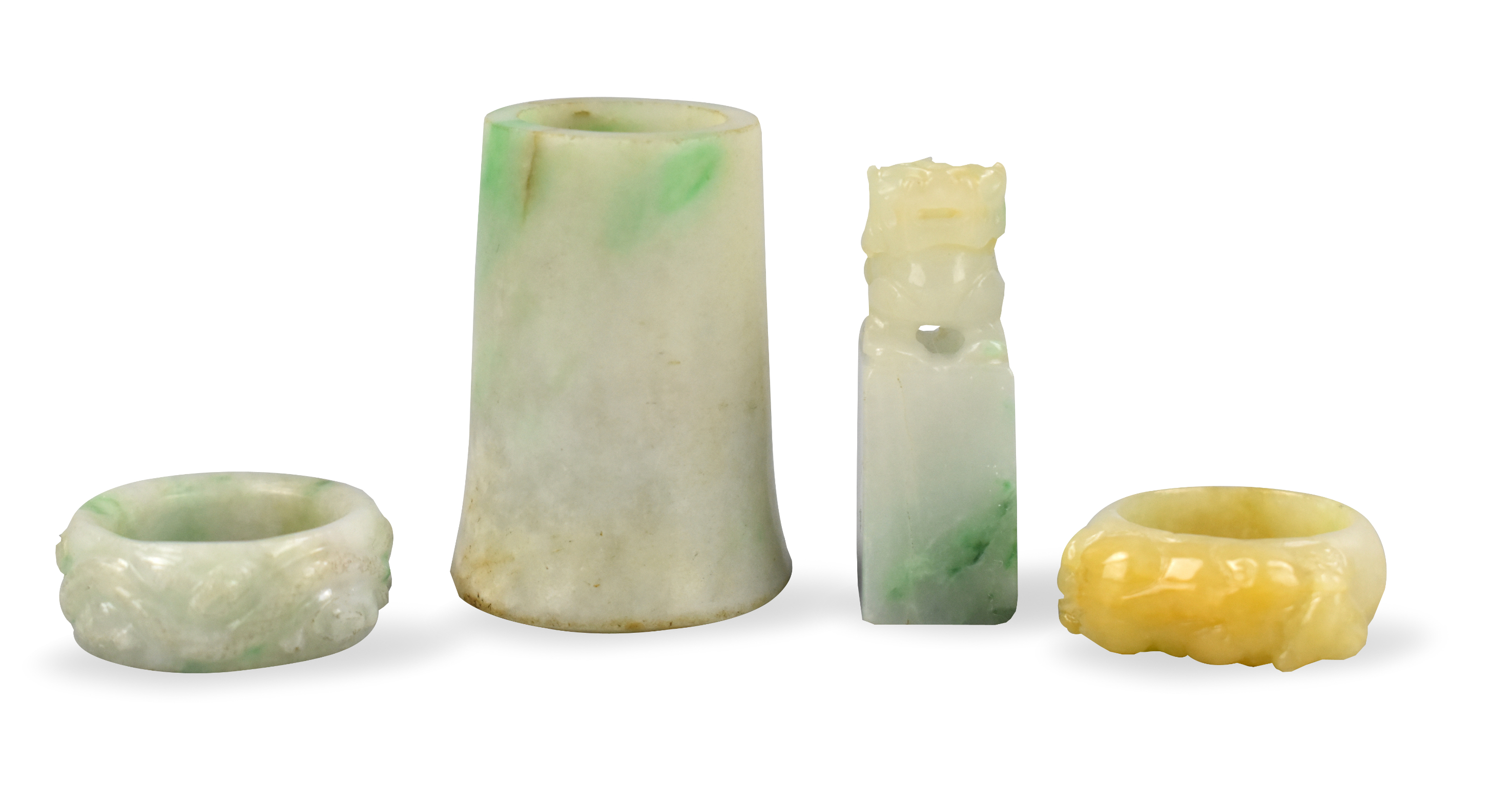 Appraisal: A group of Chinese th C Jadeite objects two rings