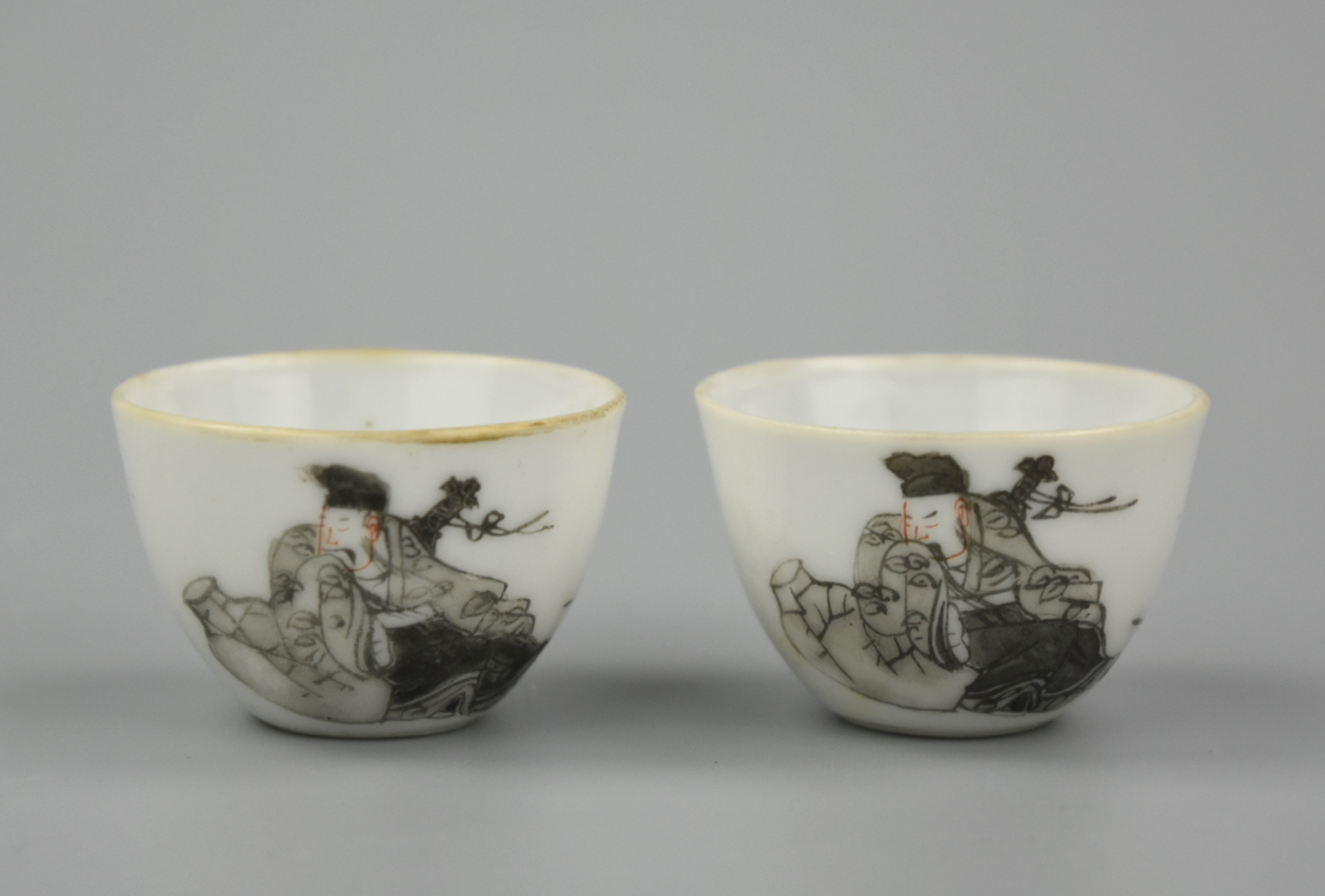 Appraisal: CHINESE MINI GRISAILLE CUPS W SEATED MAN TH C A