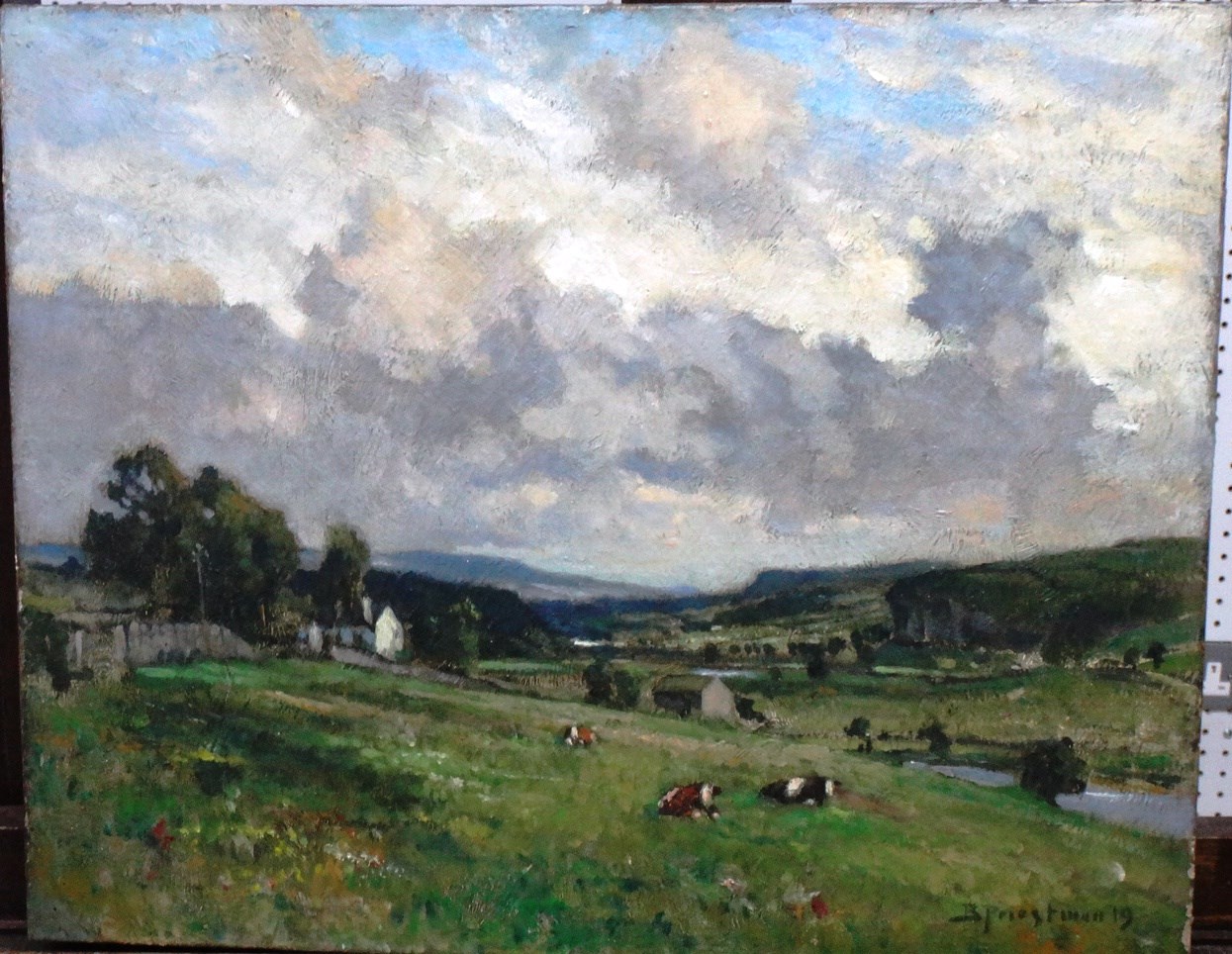 Appraisal: Bertram Priestman - Landscape with cattle resting oil on canvas