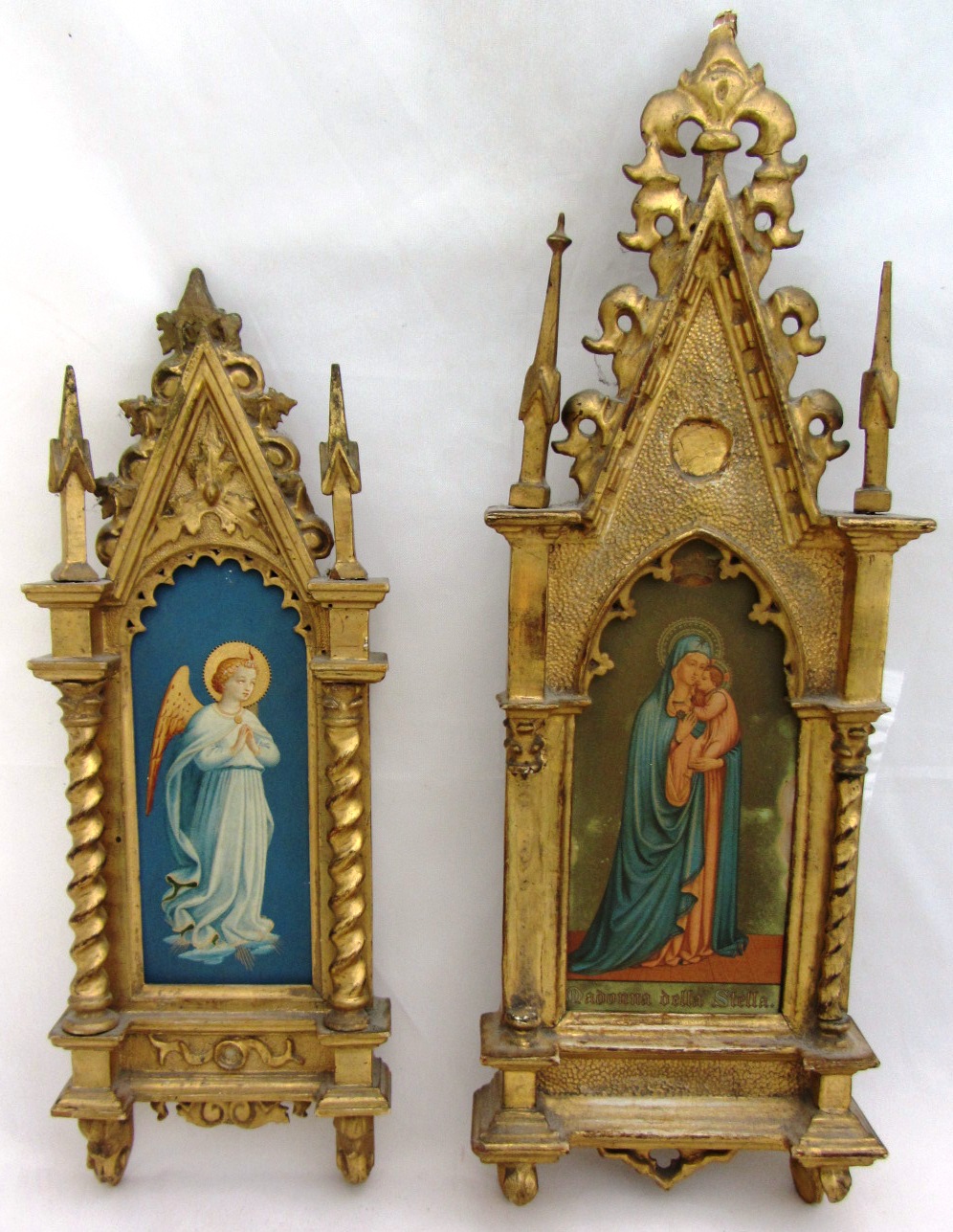 Appraisal: Two Italian giltwood carved frames th century of Gothic architectural