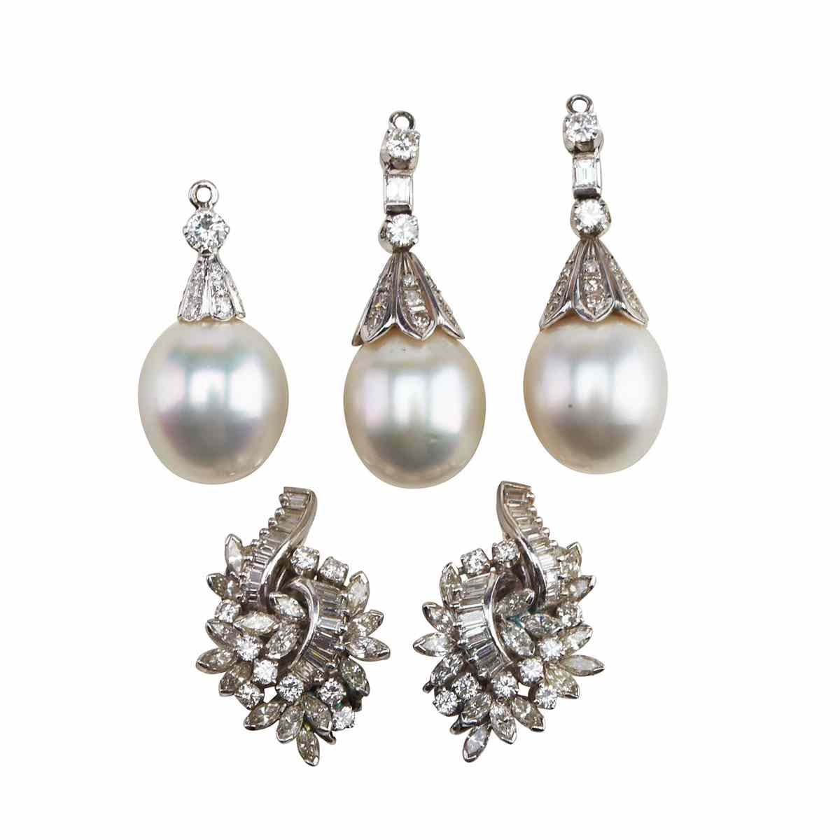 Appraisal: Pair Of Platinum Spray Earrings each set with marquis cut