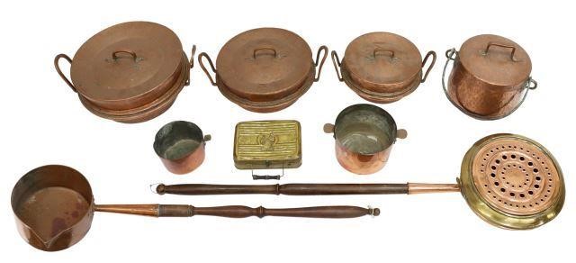 Appraisal: lot of Continental copper and brass kitchenware including copper graduated