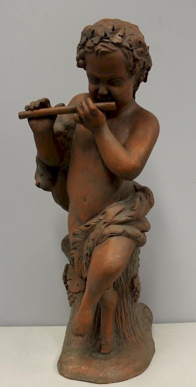 Appraisal: Terra Cotta Sculpture of a Pan Playing Pipes The sculpture