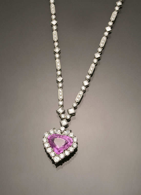 Appraisal: Choker Length Platinum Diamond and Pink Sapphire Necklace Set with