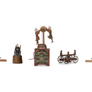 Appraisal: Six Figural Toys th Century comprising a German tin windup