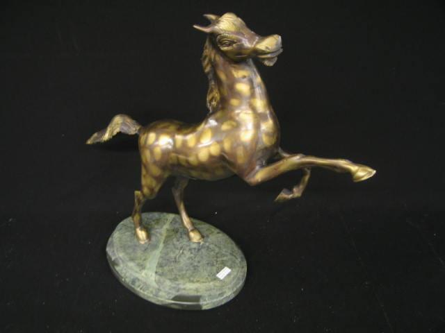 Appraisal: Contemporary Bronze Statue of a Rearing Stallion tall green marble