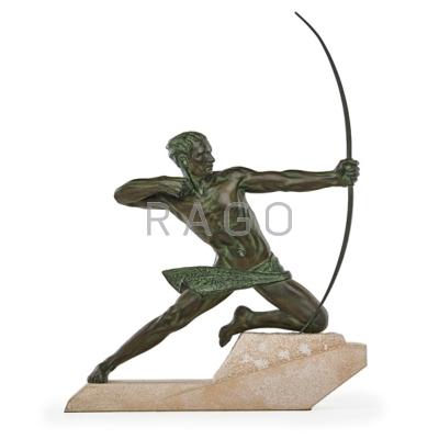 Appraisal: MAX LE VERRIER French - Bronze sculpture Archer on marble