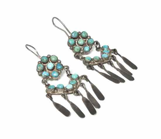 Appraisal: A Pair of Zuni Sterling Silver and Turquoise Chandelier Earrings