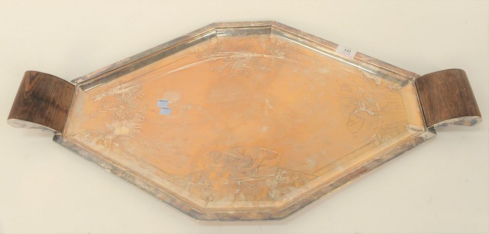 Appraisal: Art Nouveau Silver Plated Tray with wood handle width -