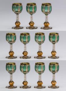 Appraisal: Moser emerald gilt cordial glasses h Moser cordial glasses each