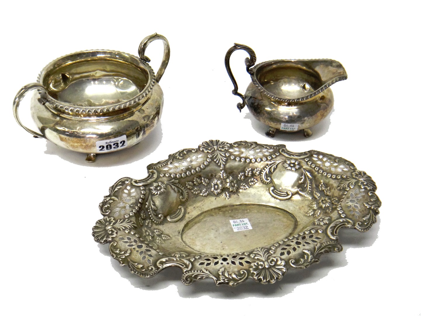 Appraisal: Silver comprising a late Victorian shaped oval bonbon dish with