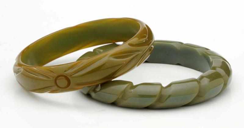 Appraisal: Lot of Caved Bakelite Green Bracelets Jewelry Condition Excellent Size