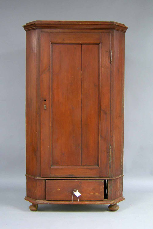 Appraisal: Red painted corner cupboard early th c h w