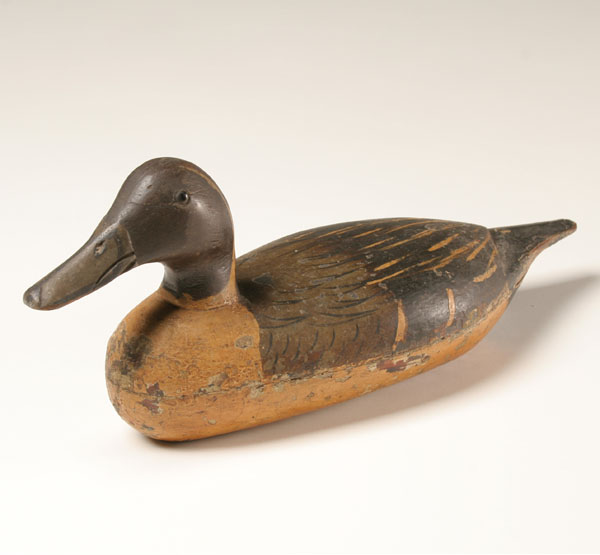 Appraisal: Hand carved wooden duck decoy hand painted pintail drake glass