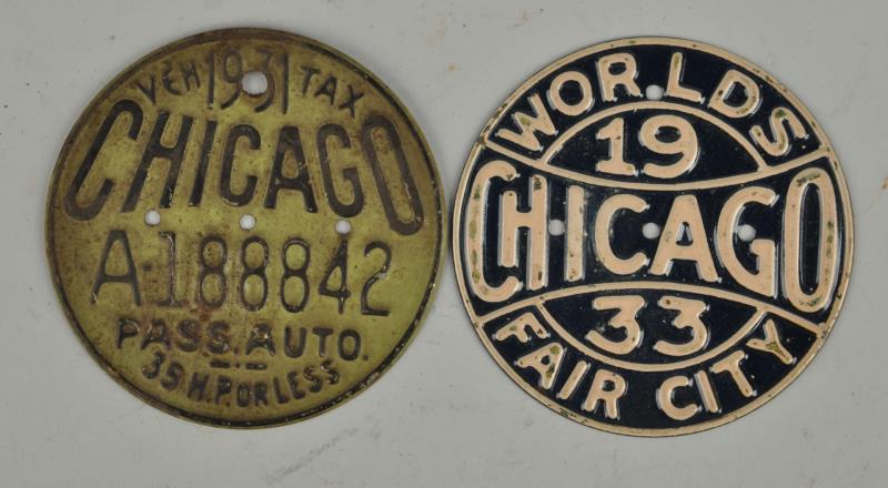 Appraisal: Lot Of Chicago License Plate Attachments One attachment is a