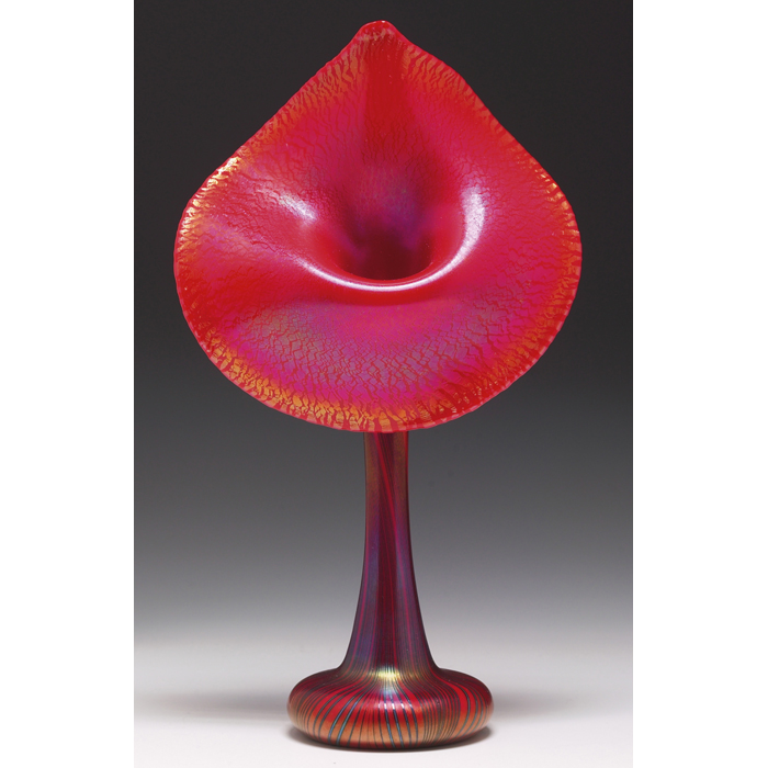 Appraisal: Charles Lotton vase jack-in-the-pulpit shape in rare opaque red glass