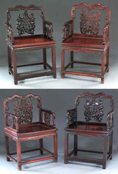 Appraisal: Chinese carved rosewood chairs ''H x ''W x ''D