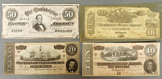 Appraisal: - Confederate paper currency- bill Richmond Richmond Richmond and two