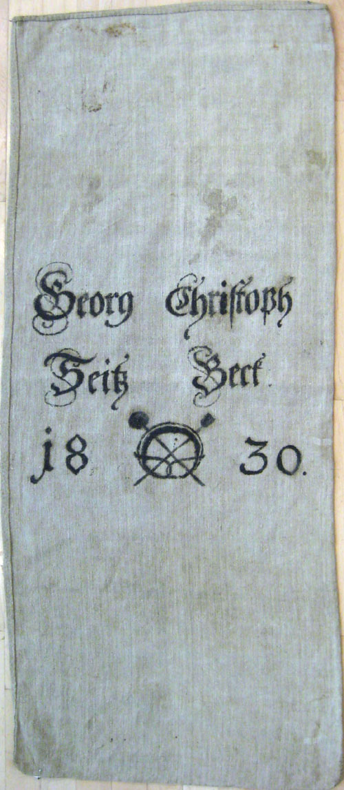 Appraisal: Pennsylvania stenciled feed bag inscribed Georg Christoph