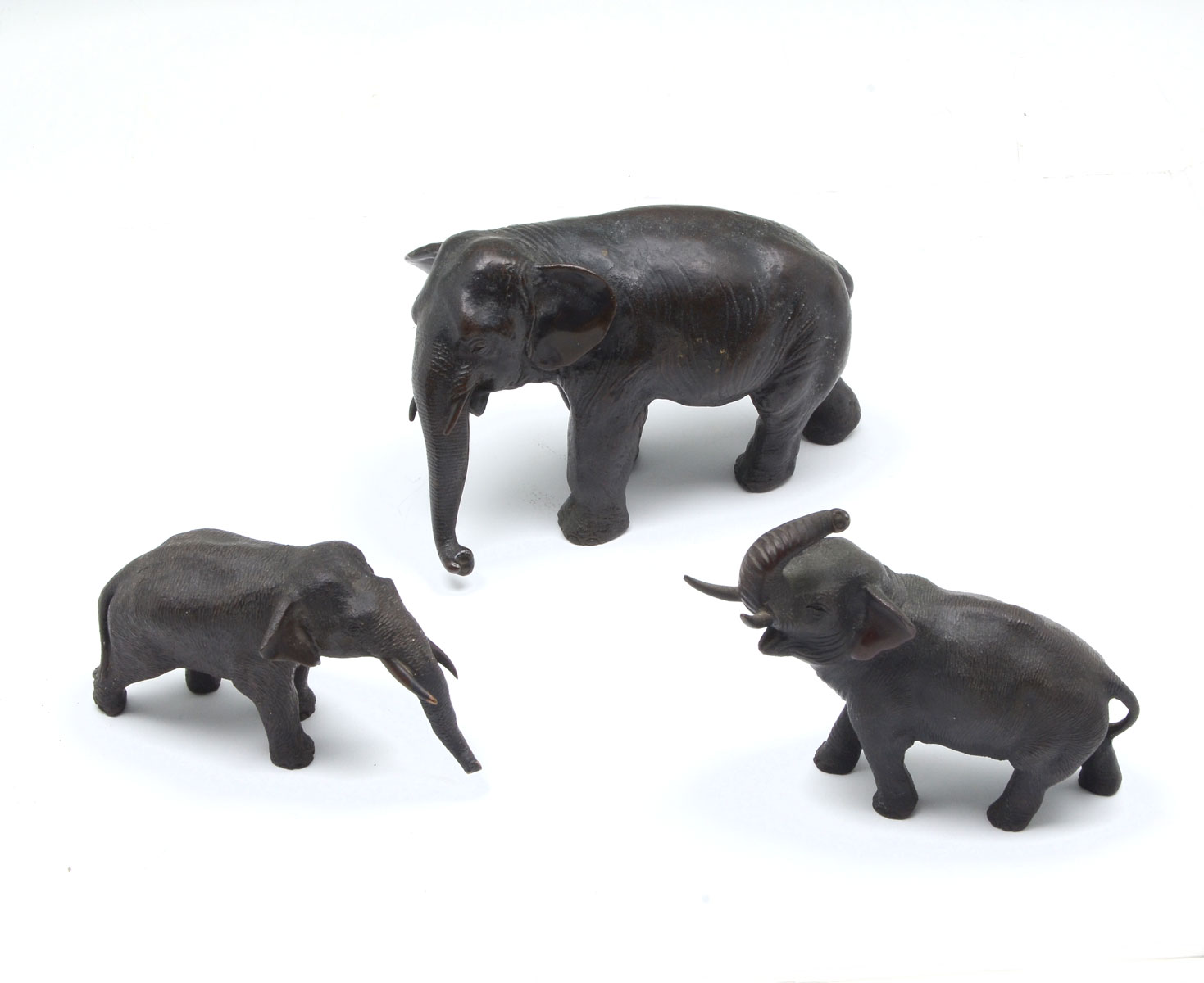 Appraisal: PIECE JAPANESE BRONZE ELEPHANT SET Comprising large and smaller bronze