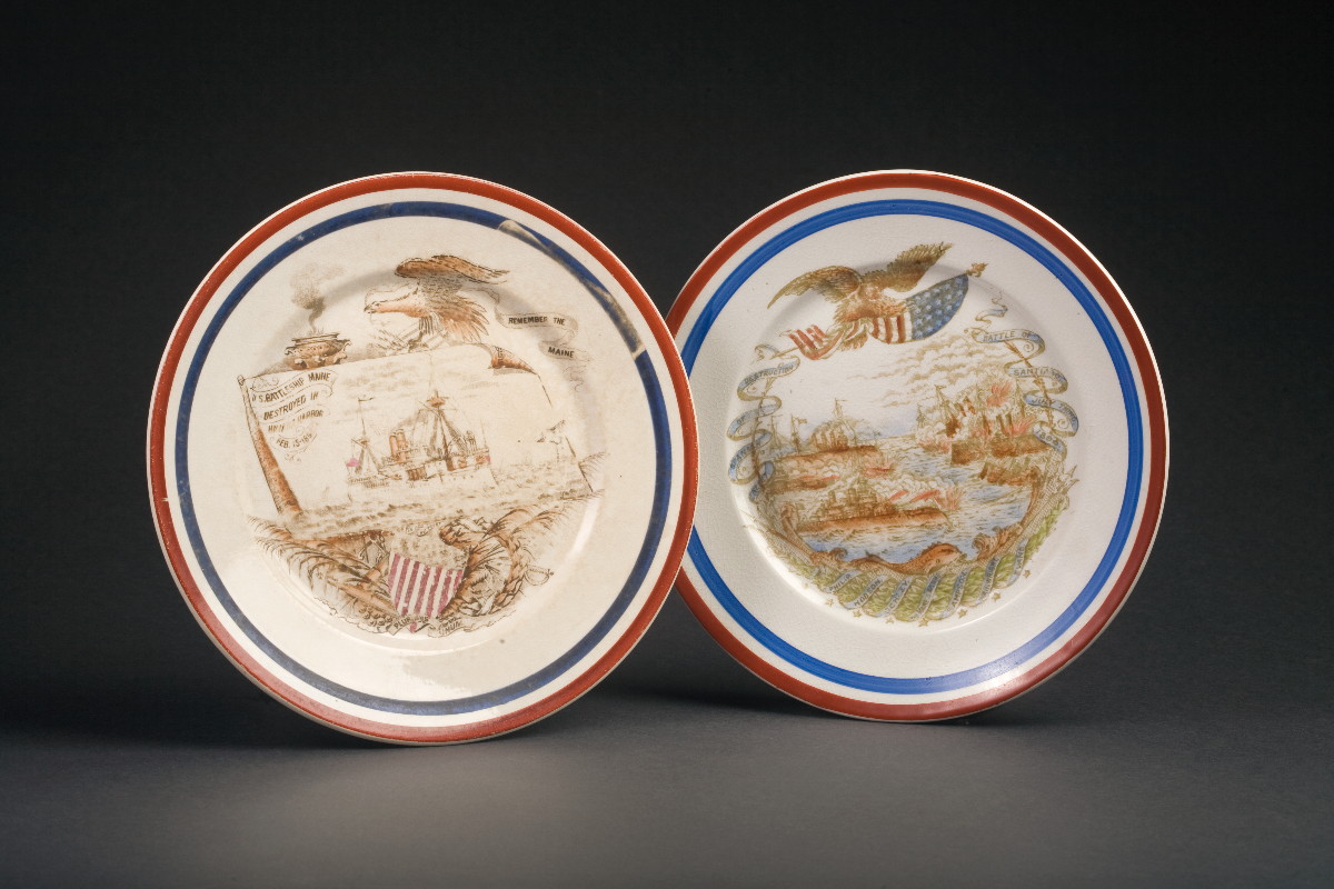 Appraisal: TWO AMERICAN ENAMEL-DECORATED AND TRANSFER-PRINTED PLATES LATE NINETEENTH CENTURY The