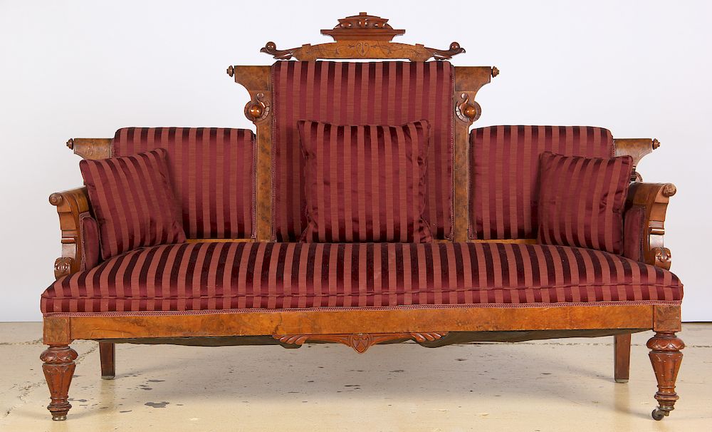 Appraisal: Renaissance Revival Carved Walnut Settee th Century Renaissance Revival Carved