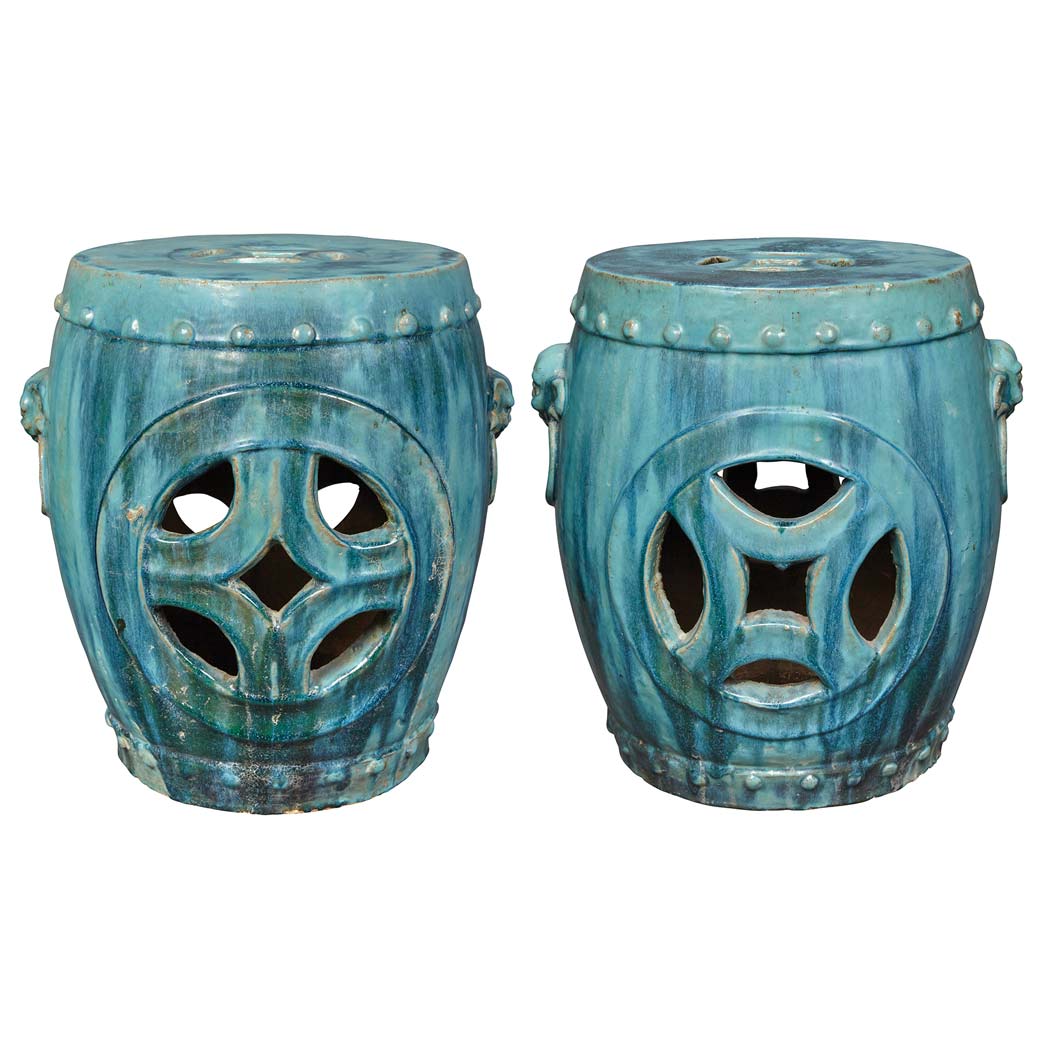 Appraisal: Pair of Chinese Turquoise Glazed Ceramic Garden Stools Each with