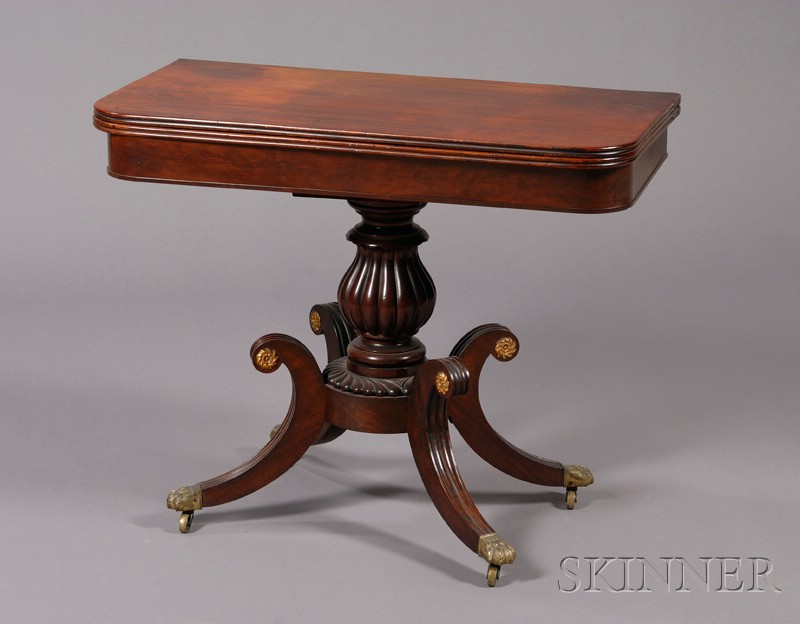 Appraisal: Classical Mahogany Carved and Mahogany Veneer Games Table probably Massachusetts