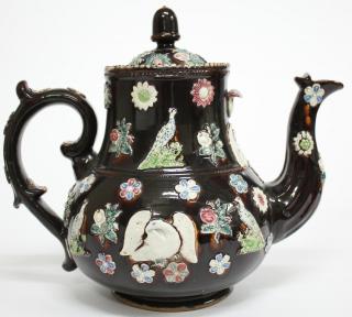 Appraisal: th C Large Bargeware Measham Brown Teapot Approx H X