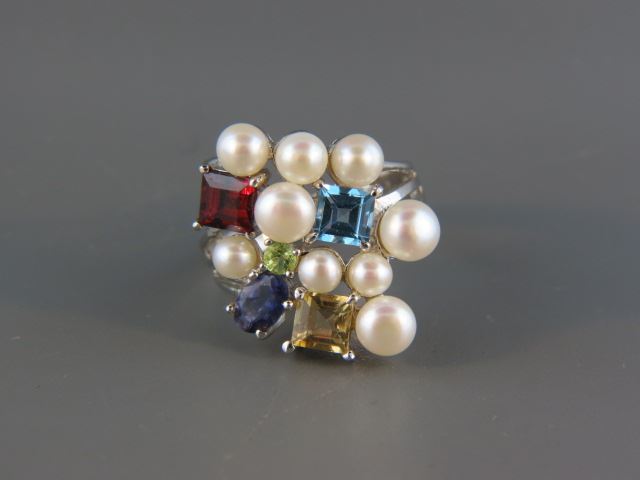 Appraisal: Gemstone Pearl Ring with garnet blue topaz peridot citrine more